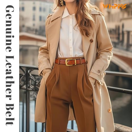 WHIPPY Womens Full Grain Leather Belts for Jeans Fashion Ladies Belt with Vintage Solid Gold Buckle for Pants Dresses4