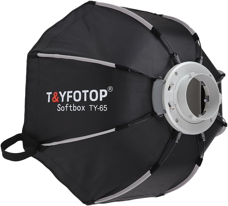 T&YFOTOP Octabox Studio Photograohy Quick 1-Step Open & Folding 26 inches K2-65 Octagonal Softbox Bowens Mount Deep Octa Softbox with Grid Parabolic for Speedlite Flash