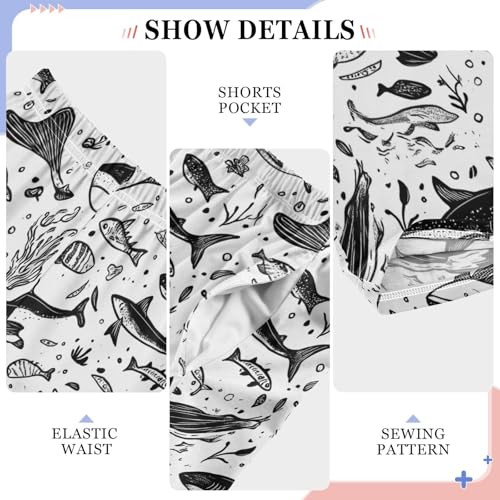 Boys' Pants Sketch Ocean Shark Black Stripe Long Bottoms Jogger Pants Elastic Waist Trousers with Pockets S-XL4