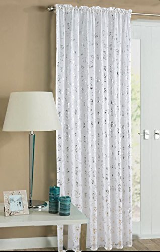 Intimates White 59" x 48" Glitter Sheer Shimmer Chic Voile Panel/Net Curtain Ring Top Eyelet Panel- Geneva