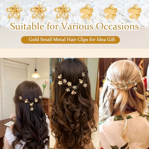 16 pinzas pequeñas de metal para cabello, flores doradas miniatura 5