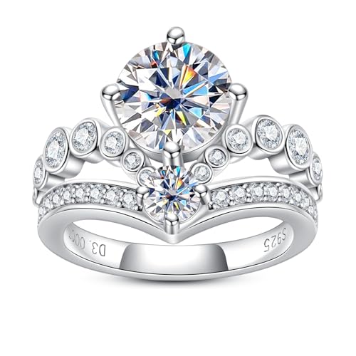 AnuClub Moissanite Engagement Rings 3.55/4.08cttw D Color VVS1 925 Sterling Silver Crown Wedding Promise Wedding Eternity Band Rings for Women with Certificate