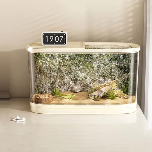 BVTJDE 爬虫類 ケージ 飼育 飼育ケース AS 材質を厚くする 高透光度 レプタイルボックス 爬虫類ケージ トカゲケージ 上部に置物を置く 二重蓋で脱走防止 ヤモリケージ レオパケージ 飼育セット パノラマ 側面排水(イエロー)