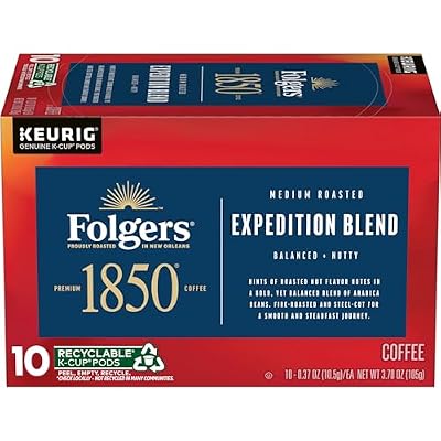 1850 by Folgers Pioneer Blend Medium Roast Coffee, 10 Keurig K-Cup Pods