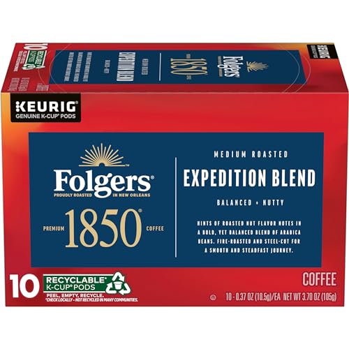 Folgers 1850 Expedition Blend Coffee, Keurig K-Cup Pods, 10 Count