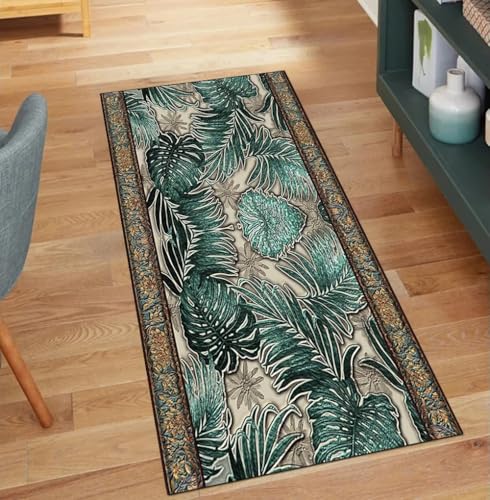 Alfombra de pasillo verde oscuro de 80x150 cm lavable 2