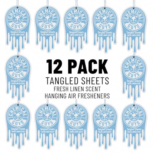 Image of Chemical Guys, Hanging Air Fresheners, Tangled Sheets Linen Scent, 12 Pack | Clean linen and soft cotton scent hanging fresheners refresh cars, home and garage, neutralizing odors, twelve