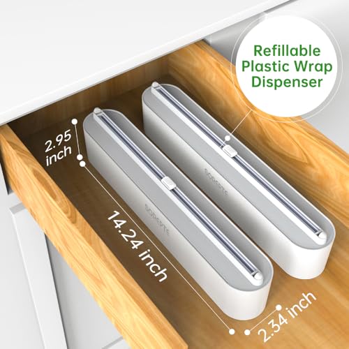 2024 Newest Refillable Magnetic Plastic Wrap Dispenser with Cutter - Contains a Roll of 12\" Food Plastic Wrap - Reusable Cling Film Dispenser with Cutter - Thumbnail 5