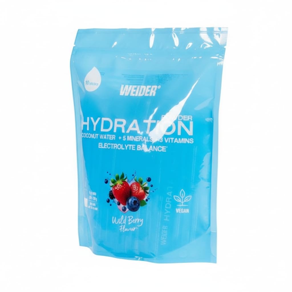 Mezcla de Electrólitos con Agua de Coco, Minerales y Vitaminas - Sabor Frutos Silvestres - 60 Sticks de 6g (360g) - Hidratación Vegana de Nivel Superior para Deportistas - Weider - NEXU