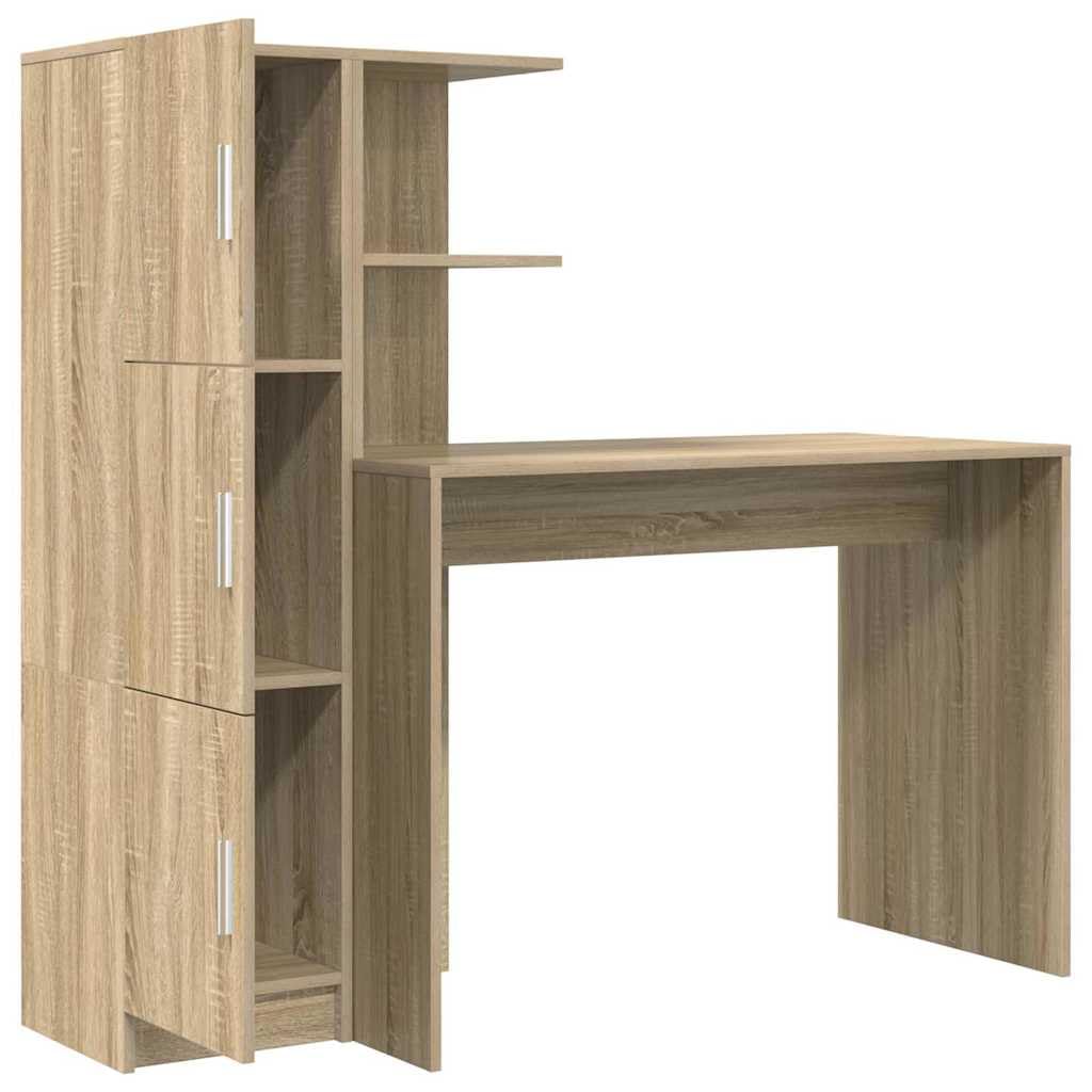 Set da gaming da scrivania in rovere Sonoma, 133,5 x 50 x 124 cm, con piano superiore, moderno tavolo per computer con 3 ante a cerniera, robusto e durevole, per casa, ufficio, camera dei
