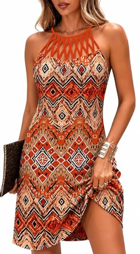 Image of BIRW Summer Dresses for Women 2026 Casual Floral Halter Neck A-line Beach Vacation Sundresses