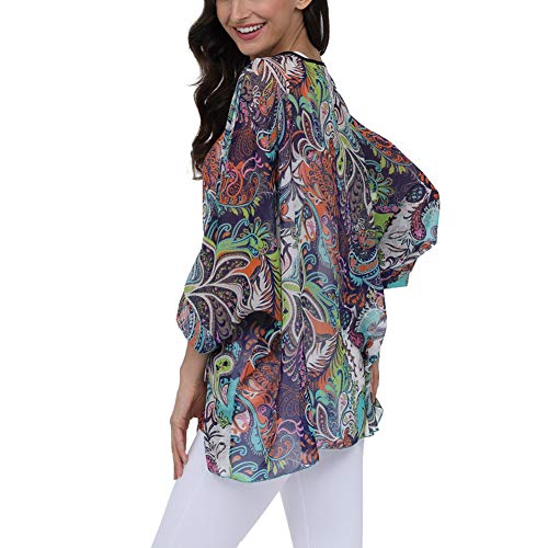 Image of Ckikiou Plus Size Batwing Flowy Semi Sheer Chiffon Blouse Tunic for Women Summer Floral Print Boho Beach Cover ups
