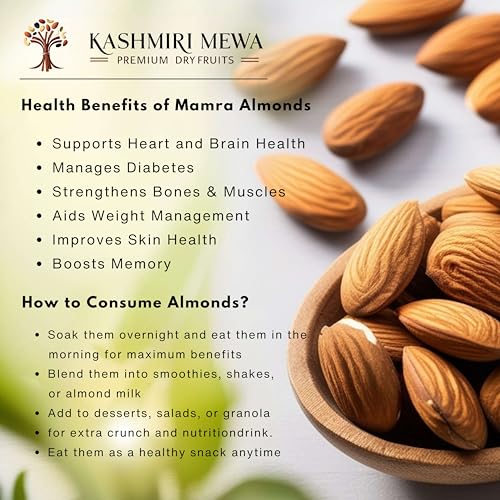 Image of Kashmiri Mewa Kashmiri Mamra Almonds 1kg - Original Kagzi Badam, Crunchy, High Oil Content, Naturally Grown, Raw Organic Nut, Premium Best Fresh Dry Fruits, Healthy Daily Nutrition