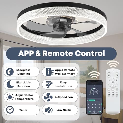 Foto de Ventilador de techo de 20 pulgadas con luz, ventilador de perfil bajo mejorado, ventilador de techo de montaje empotrado, 6 velocidades, LED regulable, aplicación y control remoto, motor de CC (imagen 5)