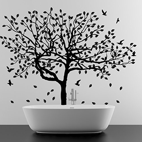 (160 x 116 cm) vinilo etiqueta de la pared con un gran árbol con diseño de hojas y pájaros/Decoración Arte de la naturaleza burrda wallkraft/bricolaje extraíble de tela + libre al azar para regalo
