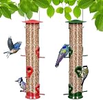2 Packs Oiseaux Feeder Tube Feeding Feeders, 6 Port Wild Bird Feeders Premium Plastique dur avec cintre en acier imperméable et imperméable Idéal pour attirer les oiseaux 18.2 Poches grandes (rouge) + Vert)