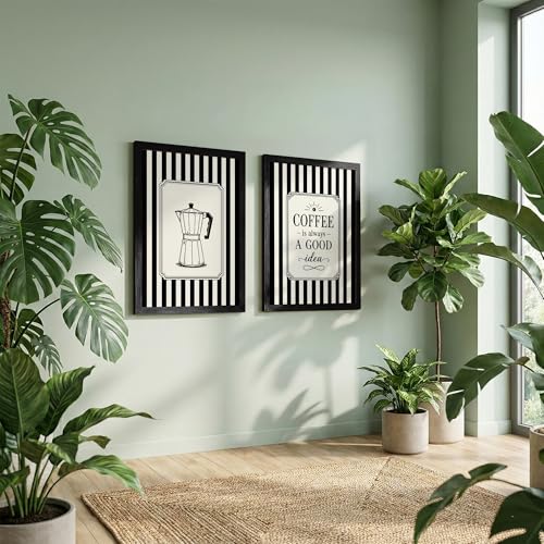 Image of NoWorries Coffee Wall Art Frames Set of 2 | Framed Black & White Coffee Quote Prints, Vintage Kitchen & Bar Decor for Home, Cafe & Dining Room Artwork Framed Paintings (Art-22, 17x25inch)