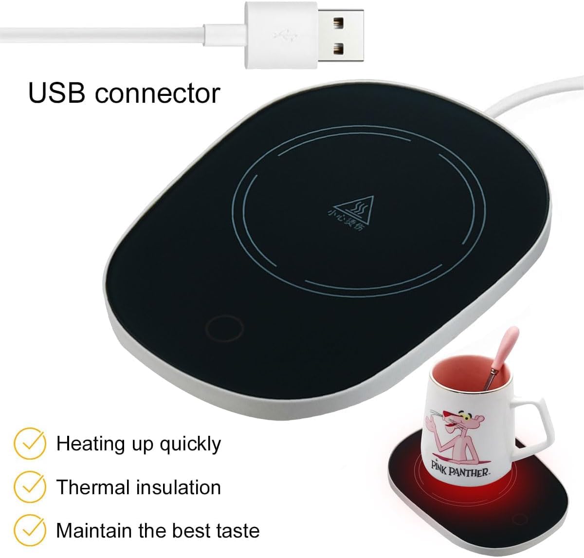 Scaldatazze,Scalda Bevande,Scalda Tazza,Scalda Tazza USB,Temperatura costante 55°C,Latte,Tè, Acqua,Regalo di Natale,Ldeale per la Stagione Invernale,Nero