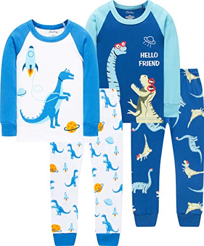 Boys Rocket Pajamas Christmas Kids Dinosuars Sleepwear Girls Cute UFO Clothes Size 8
