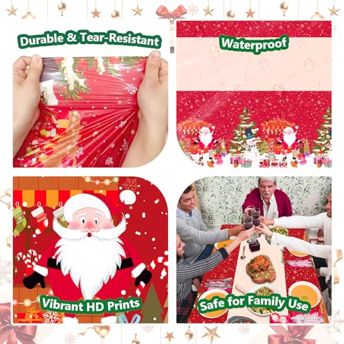 Christmas Tablecloth Disposable 3 Pack – 54 x 108 Inch Red Plastic Christmas Snowman Table Cloth for Rectangle Tables,Xmas Decor Holiday Party Supplies – Image 5