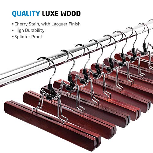 image for ZOBER High-Grade Wooden Pants Hangers with Clips 20 Pack Non Slip Skir
