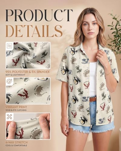 Image of 99TIMORO Women's Button-Up Shirt Casual Short Sleeve Collared Top