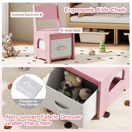 Image of HONEY JOY Kids Vanity with Lights and Open Bookshelf, Cloud Princess Makeup Dressing Desk, Drawers, Wooden Pretend Play Toddler Vanity Table & Chair Set with Lighted Mirror for Little Girls (Pink)