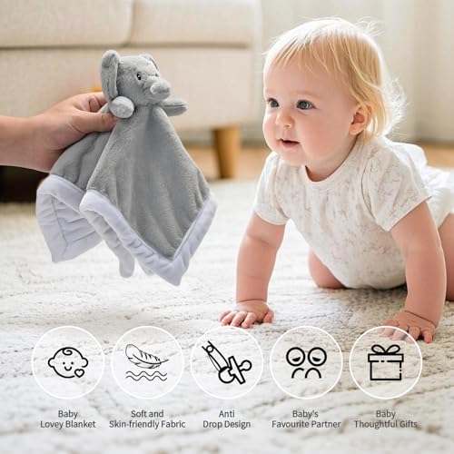Image of Baby Elephant Security Blanket, Soft Loveys for Babies for Newborn Boys and Girls, Gender Neutral Security Blanket with Stuffed Animal, Baby Snuggle Toy