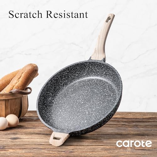 Image of CAROTE 12.5 inch Nonstick Frying Pan Skillet,Non Stick Granite Fry Pan Egg Pan Omelet Pans, Stone Cookware Chef's Pan, PFOA Free,Induction Compatible