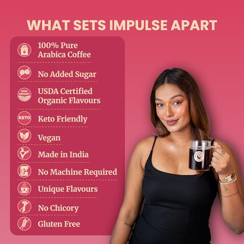 Image of Impulse Coffees Masti Bhari Strawberry Instant Coffee Powder | Strawberry Flavour, Arabica, Smooth Taste, Hot & Cold Coffee | 50g