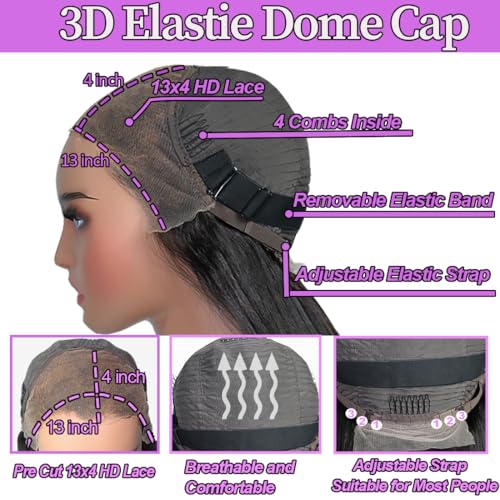 Wear and Go Glueless Wigs Human Hair Pre Plucked Pre Cut 13x4 HD Lace front Wigs Human Hair for Women180% Density Straight Glueless Wigs Human Hair Lace Front Wig Ready to Wear Wigs 26 Inch - Image 4