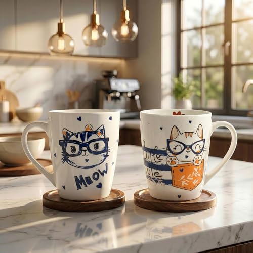 Image of U.P.C.Milk Mug Set of 2 | Ceramic & Bone China Coffee Milk Cups | Designer Printed Tea Coffee Mug Set | Large Capacity Milk Mugs | Microwave Safe Cup Set | Kitchen Drinkware Gift Set (UPC MM-30)