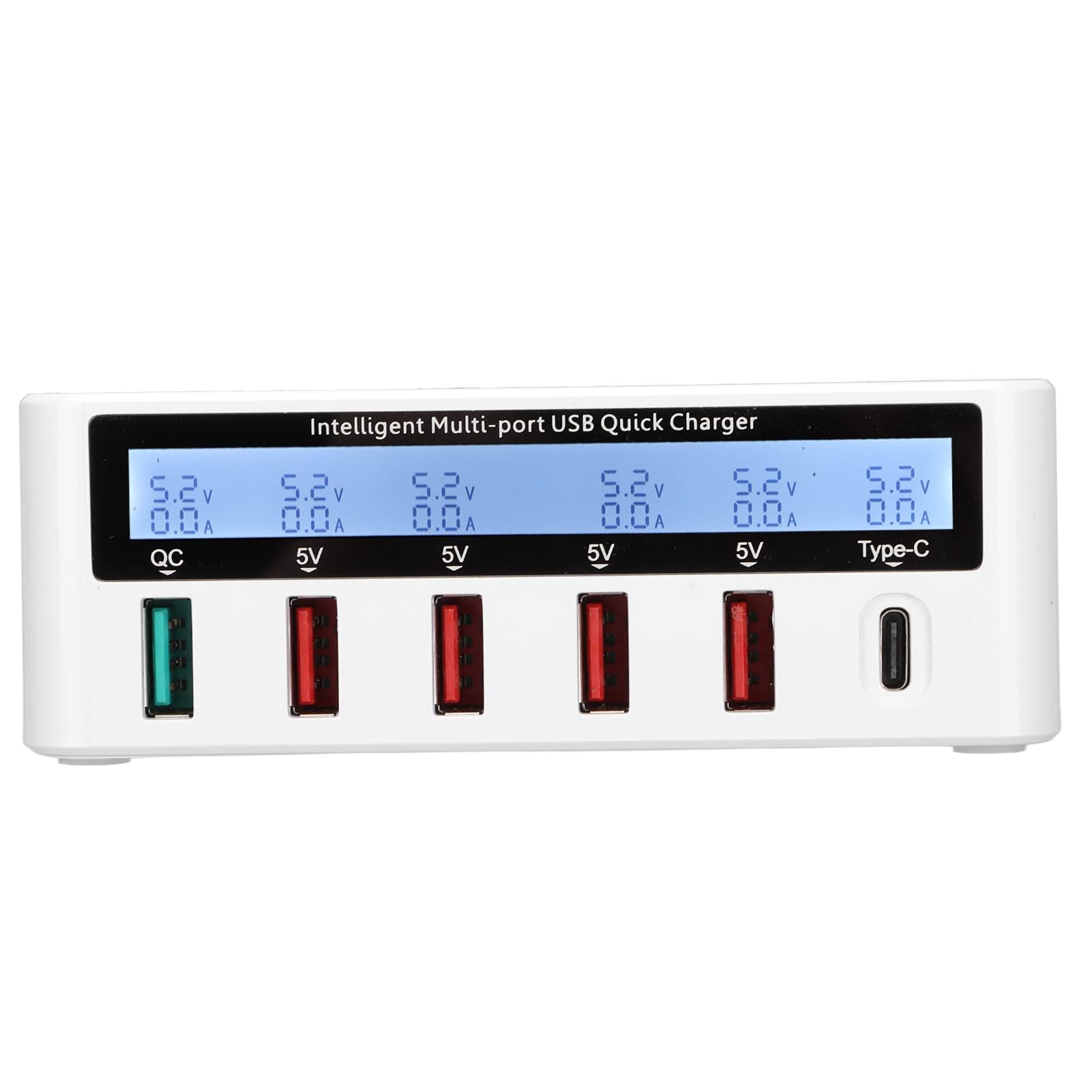40-W-USB-C-Ladeblock, 6-Port-Schnellladestations-Hub mit 4 USB 1QC3.0 1 Typ-C und Kabelloser Ladeposition, für Tablet-Smartphones (White)
