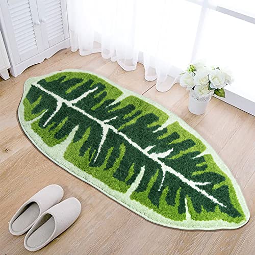 Notasa YEPIAN-50120 Leaf Kids Rug Green Bathroom Runner Rug Small Cute Bath Mat Nursery Boho Area Rug Non Slip Long Carpet For Bedroom Children Room Kitchen Monstera Plant Home Decor 20X47 Inch cover