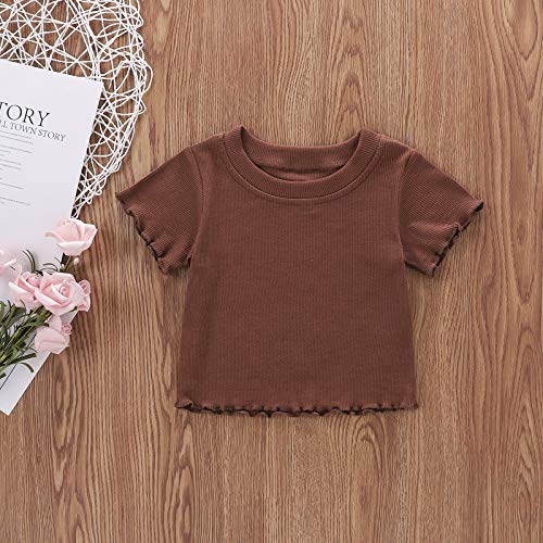 Image of Toddler Girl Clothes Summer Outfit Short Sleeve Shorts Set 12M-5T | Soft ribbed knit toddler girl outfit with breathable fabric, ruffle top, comfy shorts and stretchy fit for summer daily wear.