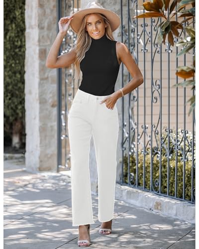 Image of GRAPENT Straight Leg Jeans for Women High Waisted Stretchy Frayed Raw Hem Loose Denim Pants Casual Baggy Jean Trousers