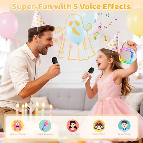 Machine à karaoké Bluetooth avec 2 microphones sans fil à réduction de bruit beige