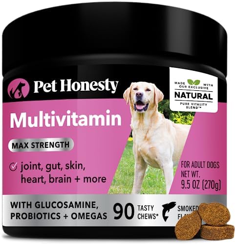 PetHonesty Multivitamin Max Strength Supplement with Glucosamine – 15 in 1 Dog Essentials – Vitamins for Dogs with Superfoods, Probiotics, Colostrum, Omega-3’s, Daily Dog Health Supplies – (Salmon) PetHonesty Multivitamin Max Strength Supplement with Glucosamine – 15 in 1 Dog Essentials – Vitamins for Dogs with Superfoods, Probiotics, Colostrum, Omega-3’s, Daily Dog Health Supplies – (Salmon)