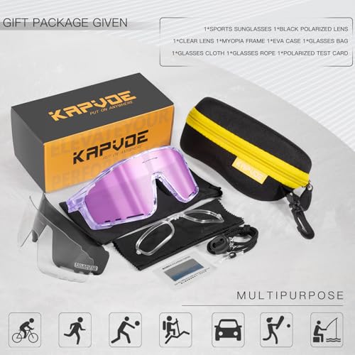 Image of KAPVOE Polarized Cycling Glasses Men Women Mountain Bike Sunglasses MTB Glasses TR90 Sport Biking Sunglasses Bicycle Riding Goggles Road Cycling Running Golf Cycle Purple