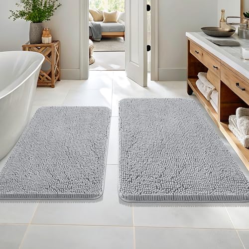 Image of OLANLY Bathroom Rugs Sets 2 Piece, Soft Absorbent Chenille Bath Mats Area Rug Set, Non-Slip, Quick Dry, Machine Washable Bath Mats for Bathroom, Home Decor Accessories (36 inchx24 inch+30 inchx20 inch, Light Grey)