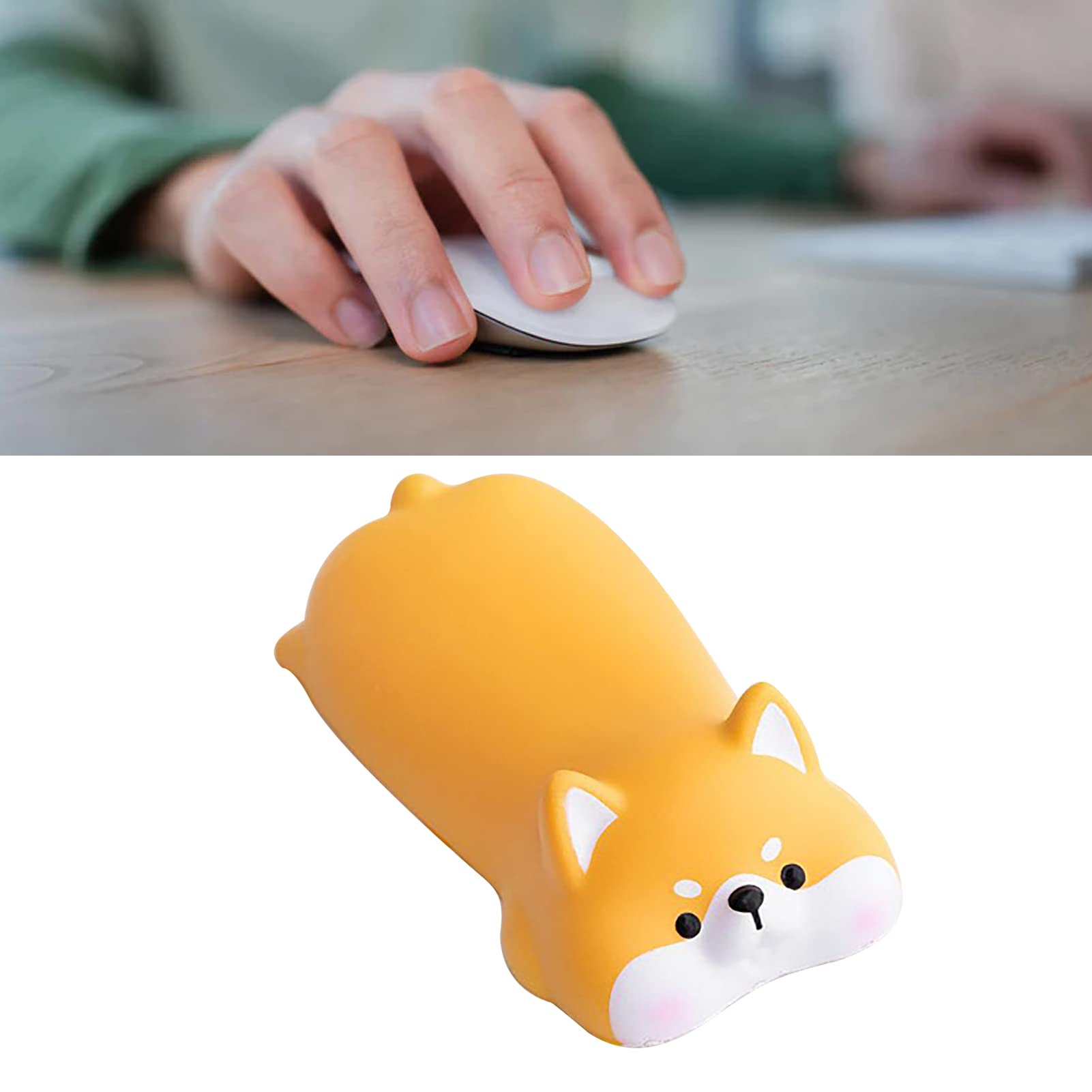 Keyboard Wrist Pad Cartoon Animal Style Soft Comfortable Relief for Home Game Office PU Material Blush Shiba Inu