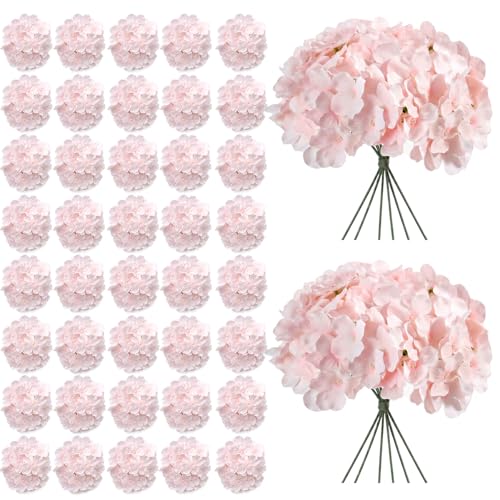 Dwovaf 65 Pcs Pink Hydrangea Artificial Flowers Bulk Faux Hydrangea Flowers Silk Hydrangeas for Wedding Decor Reception Bridal Shower Baby Shower Engagement Birthday Party Home Decoration