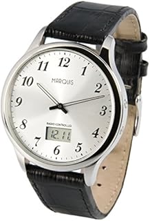 MARQUIS Herren Funkuhr, Edelstahlgehäuse, Schwarzes Lederarmband mit Edelstahlverschluss, Armbanduhr 964.4716