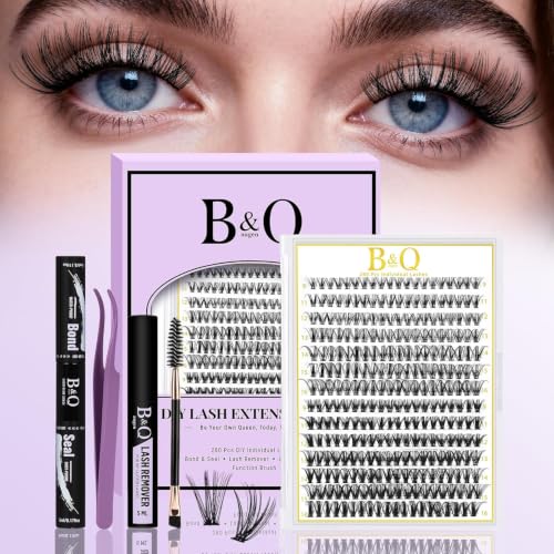 B&Q Lash Clusters Kit 280PCS Eyelash Clusters Kit 30D 40D D 9-16MIX Individual Lash Comfortable Eyelash Extension Set Classic Look with Bond and Seal Waterproof Remover DIY at Home(Set 30D+40D)