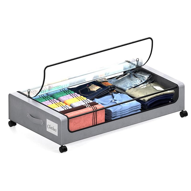 SweetMemo Under Bed Storage Box with Wheels 1 Pack 60L 81 x 44 x 16 cm