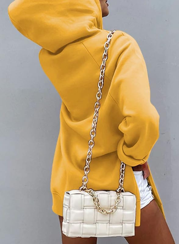 SHEWIN Women's Oversized Casual Pullover Long Sleeve Split Hem Drawstring Hoodies Dress With Kangaroo Pocket - Image 3