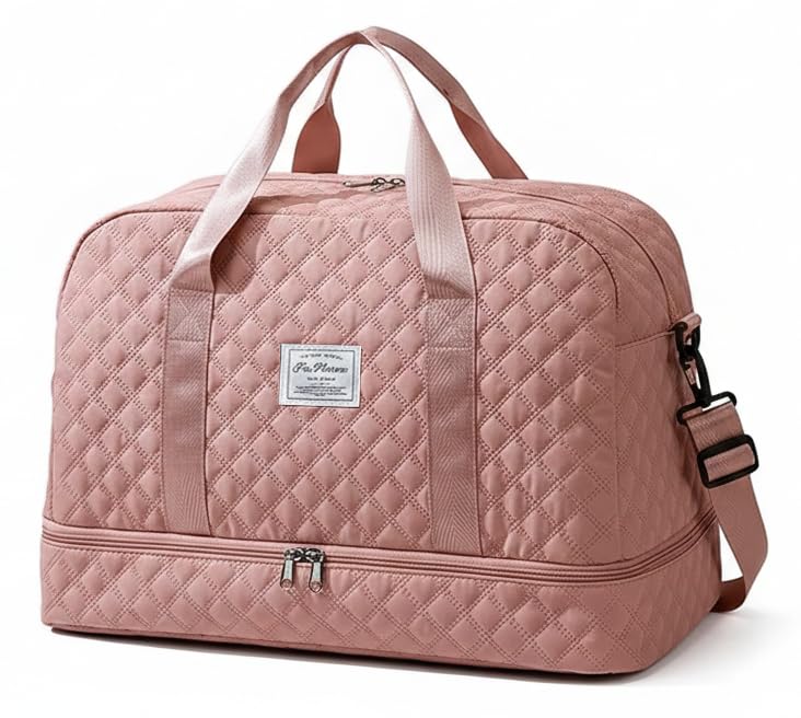 Image of WILDHORN 37 litres Nylon Travel Duffle Bag for Men & Women | 49 cm Weekender Gym Bag with Back Zipper Pocket & Trolley Strap | Overnight Cabin Luggage Shoulder Bag (Rose)