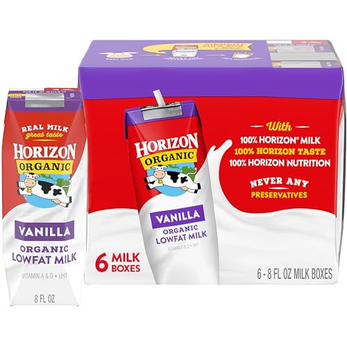 Horizon Organic Shelf Stable 1% Lowfat Vanilla Milk Boxes, Pack of 6 - 8g Protein per Serving