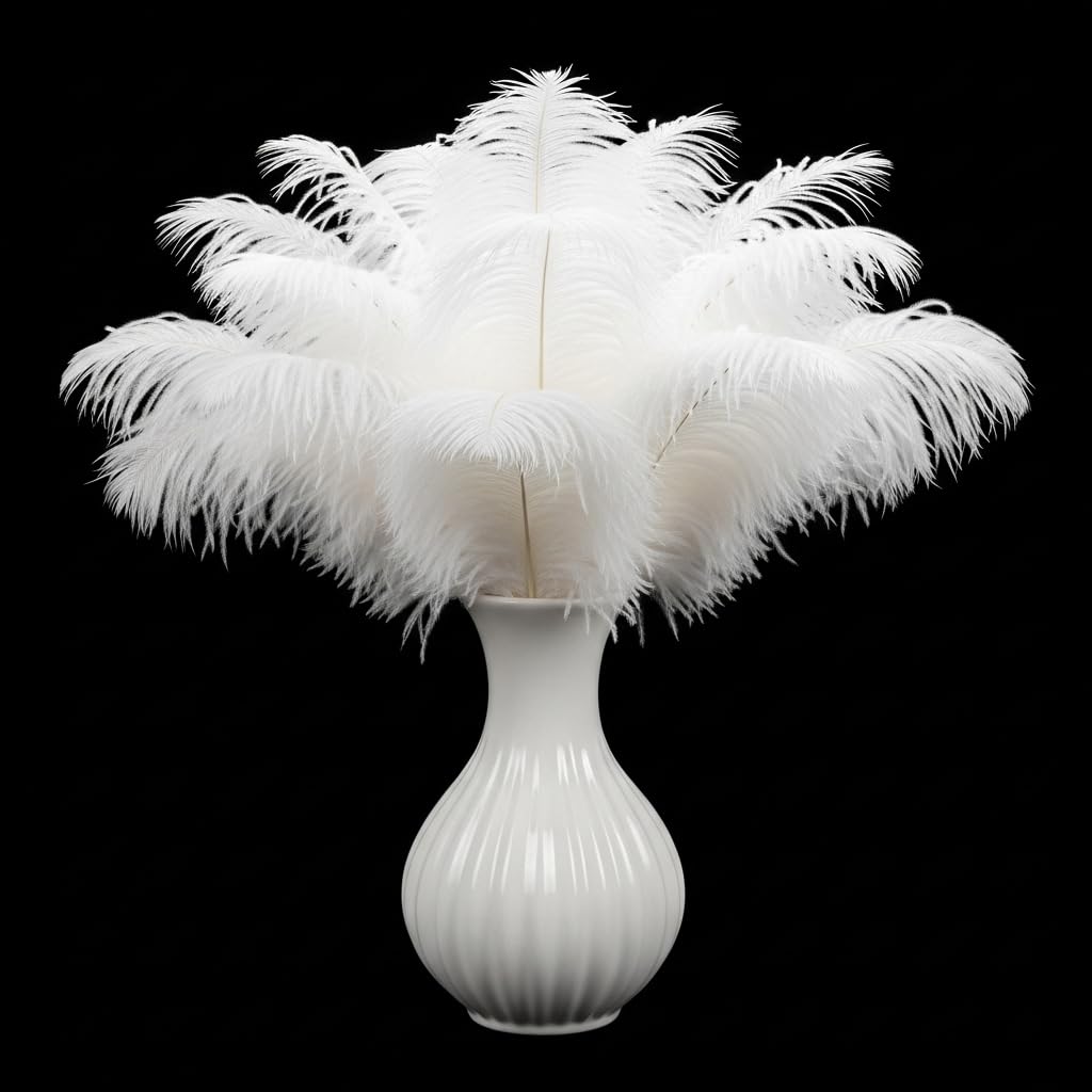Lamar 20Pcs 10-12'' White Ostrich Feathers for Wedding Centerpieces, Crafts, Carnival Deco, Gifts, Festival, Party Decor, Floral Arrangement, Bohemian Home Decor (White)