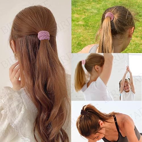 Image of BIRDWARE Black Hair Ties for Women Girls, Seamless Thick Black Hair Band, Multi color Elastic Hair Ties No Damage Ponytail Holder (12Pc Tyre Ring)